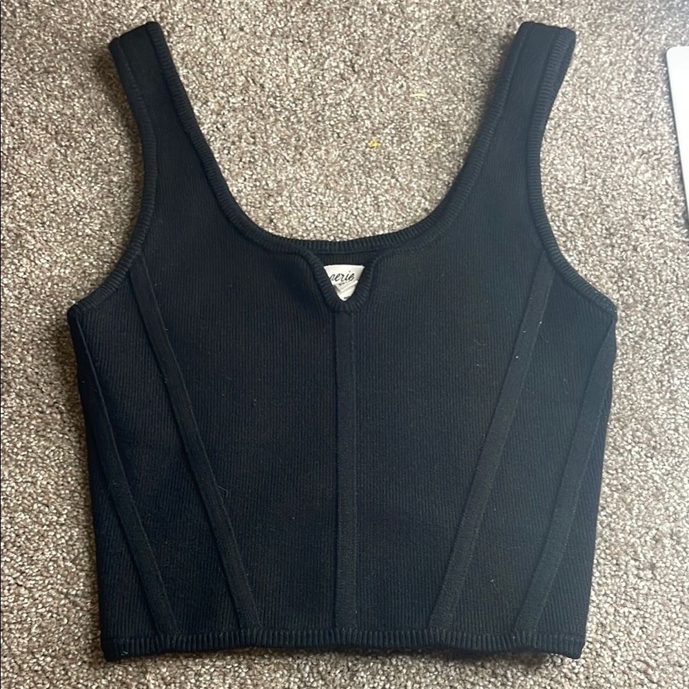 Aerie Black Fitted Crop Bustier Tank Top